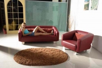 Стилен кожен диван с фотьойл в червено